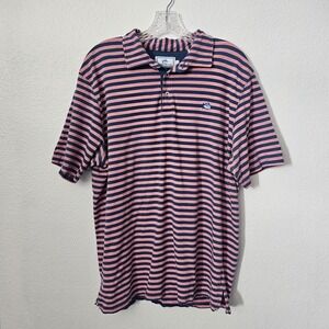 Southern Tide Navy and Pink Striped Men's Polo‎ Size Large